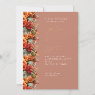 Invitation Rose orange moderne tombe Mariage Brown