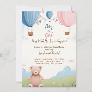 Invitation Rose ou Bleu : Baby shower d'ours en peluche pour