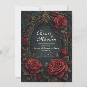 Invitation Rose ovale élégante de couleur bordeaux foncé goth