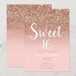 Invitation Rose Pailleté Glamour Moderne pour Douze Ans