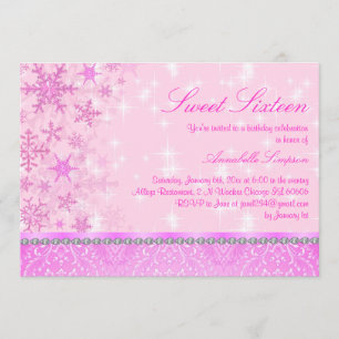 Invitation Rose Pailletée Flocon de Neige Sweet16