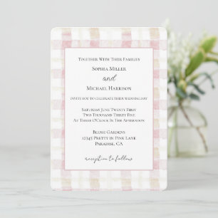 Invitation Rose Pâle Blanc Crème Carreaux Rayures Mariage