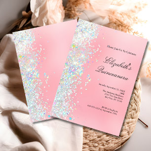 Invitation Rose Pâle Blanc Paillettes Glamour Quinceanera