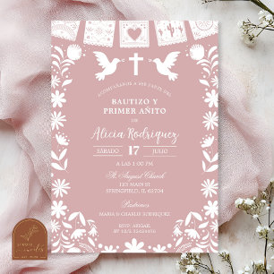 Invitation Rose Pâle Cielito Lindo Baptême et Premier Anniver