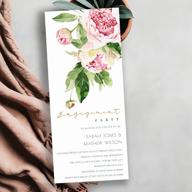 INVITATION ROSE PÂLE DE PAEONIE FLORALE AQUARELLE FIANÇAILLES (Créateur téléchargé)