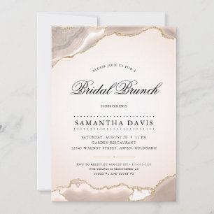 Invitation Rose Pâle et Agate Dorée Élégant Brunch de Mariage