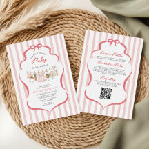 Rose Pâle Fleurs Locales Baby Shower Ruban Rayures