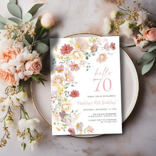 Invitation Rose Pâle Floral 70e Anniversaire