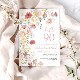 Invitation Rose Pâle Floral 90e Anniversaire