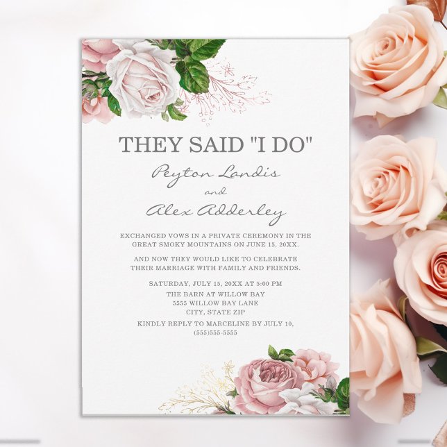 Invitation Rose Pâle Floral Blanc Réception de Fiançailles (Pink vintage floral wedding announcement)