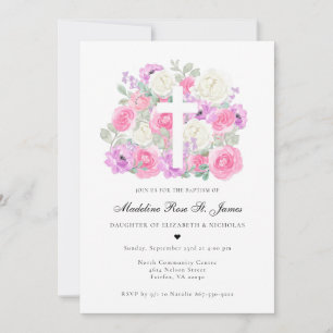 Invitation Rose Pâle Lavande   Fleurs Baptême 
