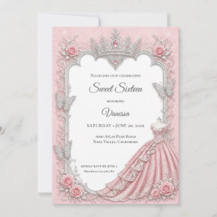 Invitation Rose Pâle Luxueux Argent Princesse Sweet 16