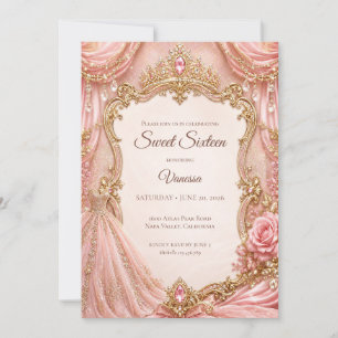 Invitation Rose Pâle Luxueux Or Princesse Douce 16
