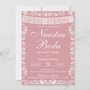 Invitation Rose Pâle Nuestra Boda Papel Picado Mariage