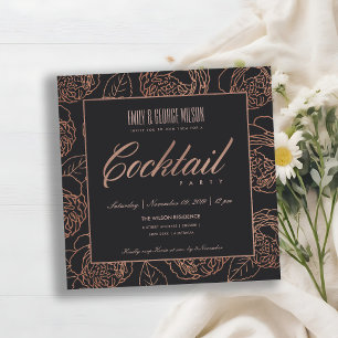 INVITATION ROSE PÂLE OR ROSE GOLD NOIR FLORAL COCKTAIL PARTY