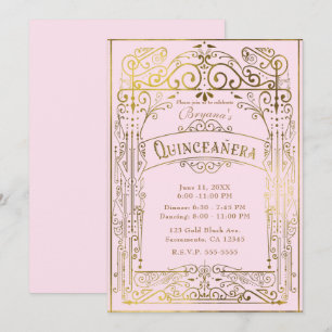 Invitation Rose Pâle Or Vintage Déco Victorien Quinceañera