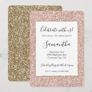 Invitation Rose Pâle Pailleté Or