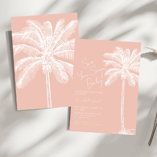 Invitation Rose Pâle Palmier Sea You Soon Douche Tropicale