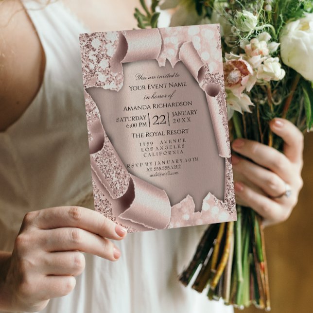 Invitation Rose Pâle Poudre Pastel Pailleté Dégouline Rose (Créateur téléchargé)