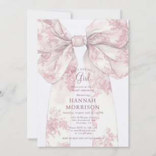 Invitation Rose Pâle Toile Ruban Baby Shower Fille