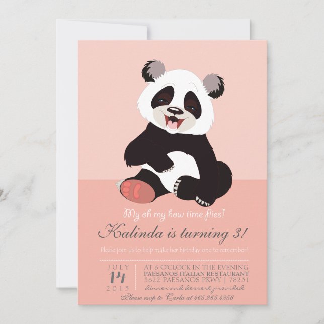 Invitation rose Panda Bear moderne (Devant)