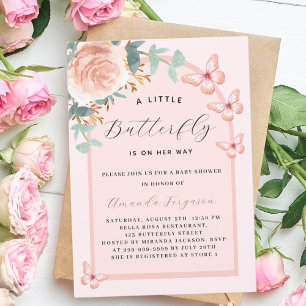 Invitation Rose papillon Baby shower d'arc fleuri or