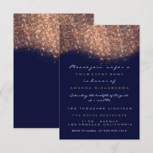 Invitation Rose Parties scintillant Cuivre Bleu Marine Invita