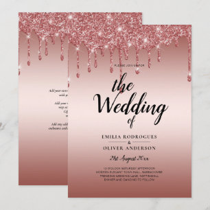 Invitation Rose Parties scintillant de goutte d'or Mariage mo