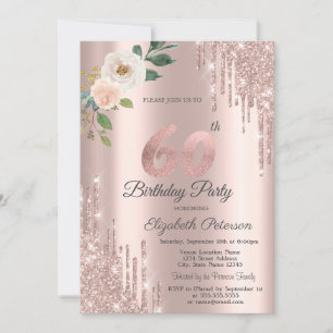 Invitation Rose Parties scintillant Drips Rose Gold 60e anniv