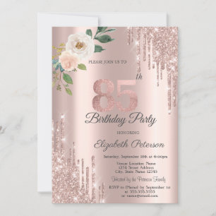 Invitation Rose Parties scintillant Drips Rose Gold 85e anniv