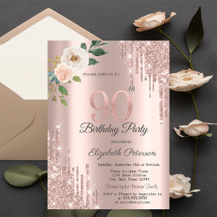 Invitation Rose Parties scintillant Drips Rose Gold 90e anniv