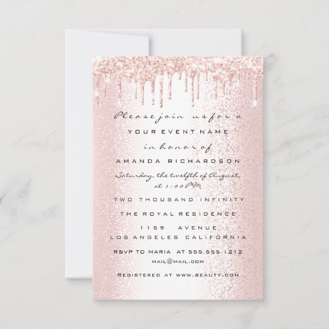 Invitation Rose Parties scintillant Mariage  Bridal Sweet 16e (Devant)