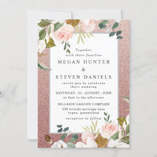 Invitation Rose Parties scintillant or Blush Floral moderne M