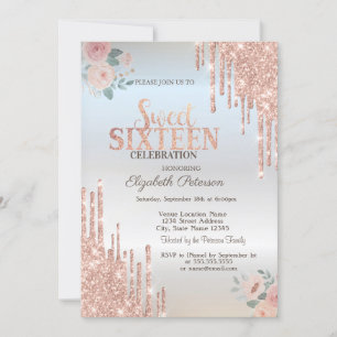 Invitation Rose Parties scintillant or  Boho Roses Silver Swe