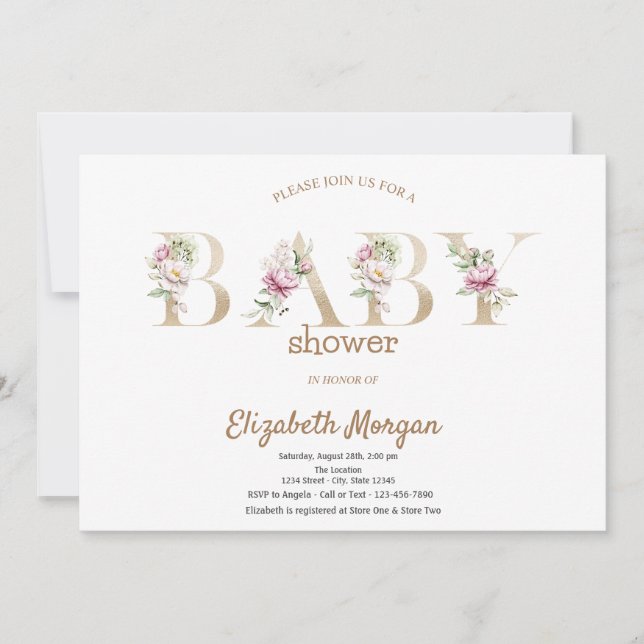 Invitation Rose Parties scintillant or Bokeh Baby shower Flor (Devant)