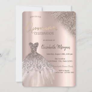 Invitation Rose Parties scintillant or Bokeh robe Quinceañera