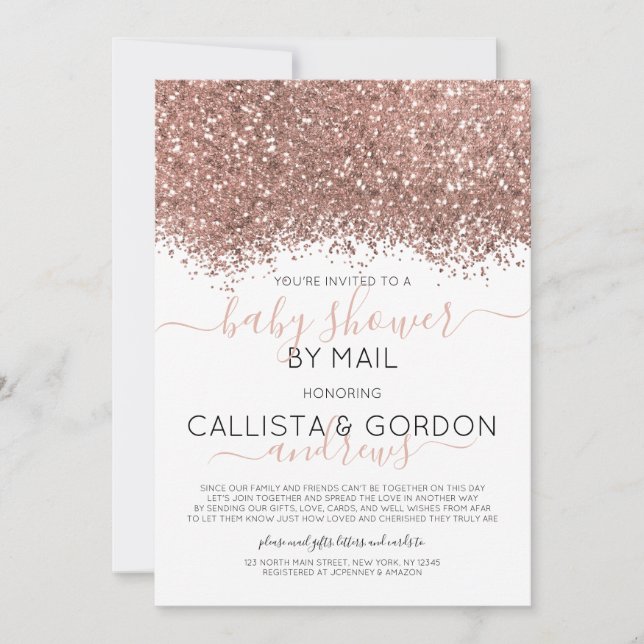 Invitation Rose Parties scintillant or Confetti Baby shower p (Devant)