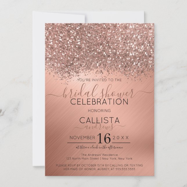 Invitation Rose Parties scintillant or Confetti Fête des mari (Devant)