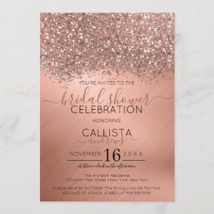 Invitation Rose Parties scintillant or Confetti Fête des mari