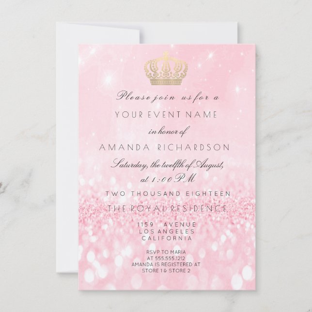 Invitation Rose Parties scintillant or Couronne Parties scint (Devant)