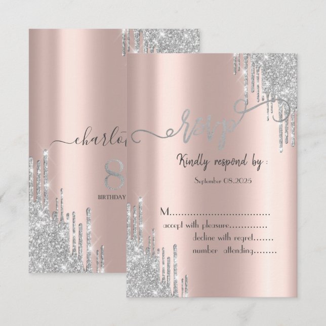Invitation Rose Parties scintillant or Drips 80e anniversaire (Devant / Derrière)