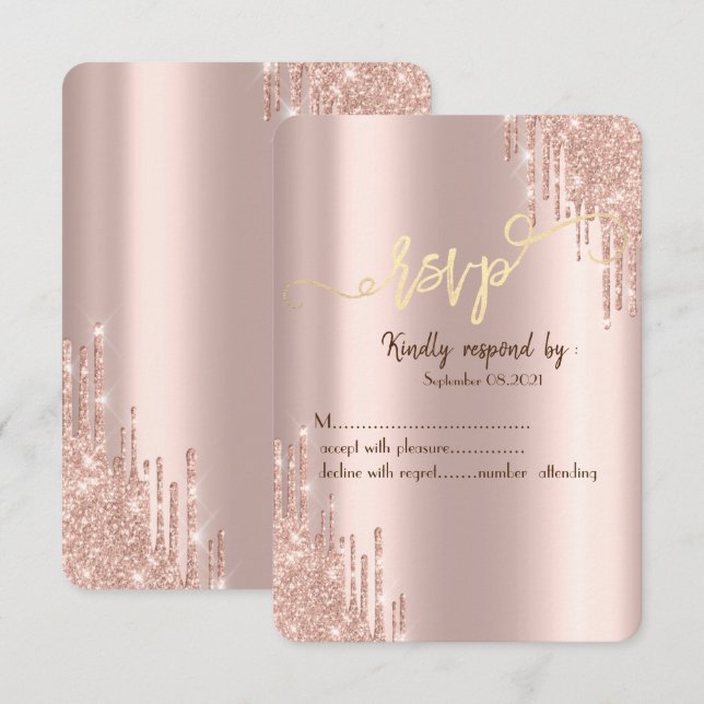 Invitation Rose Parties scintillant or  Drives Gold RSVP (Devant / Derrière)