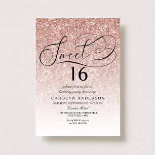 Invitation Rose Parties scintillant or élégant Script Sweet 1