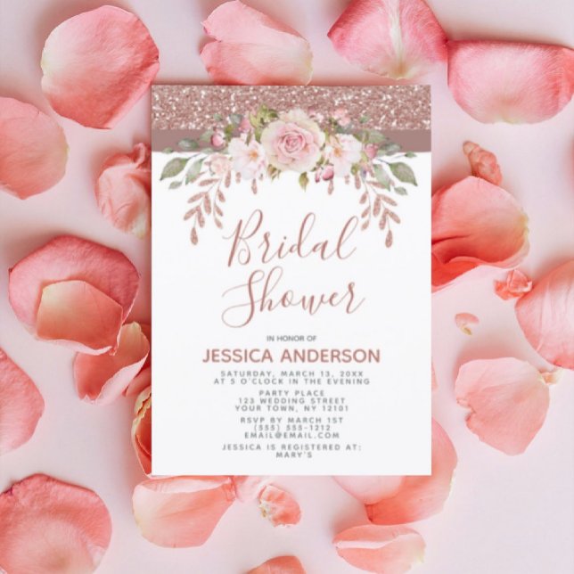 Invitation Rose Parties scintillant or Fête des mariées flora (Créateur téléchargé)