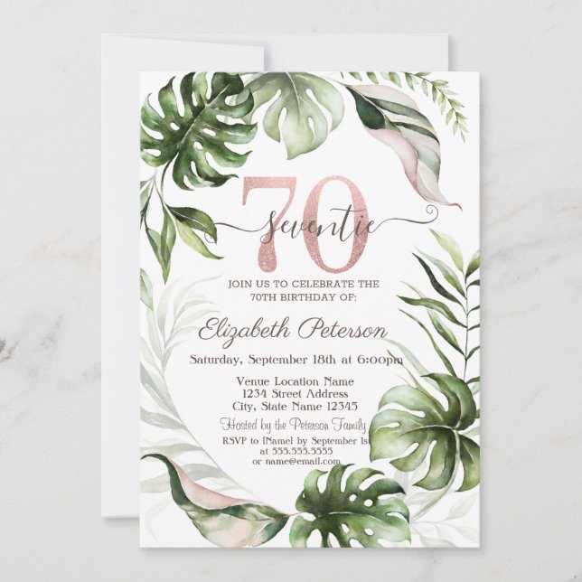 Invitation Rose Parties scintillant or Feuille 70e anniversai (Devant)