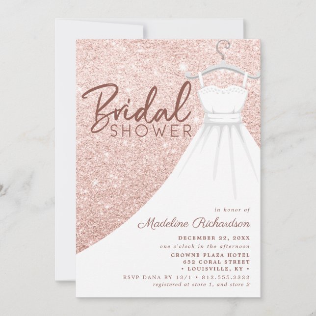 Invitation Rose Parties scintillant or Mariage robe Fête des  (Devant)