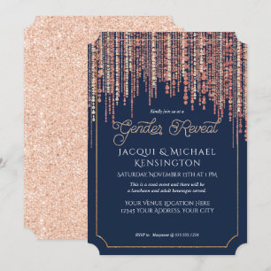 Invitation Rose Parties scintillant or Marine Blue Fringe Gen