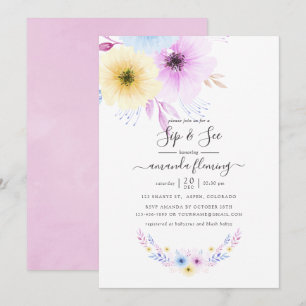 Invitation Rose pastel et floral bleu Sip and See