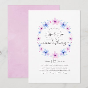 Invitation Rose pastel et floral bleu Sip and See