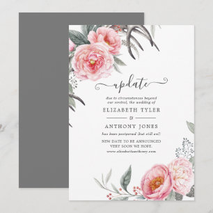 Invitation Rose pastel et gris mise à jour de mariage floral 